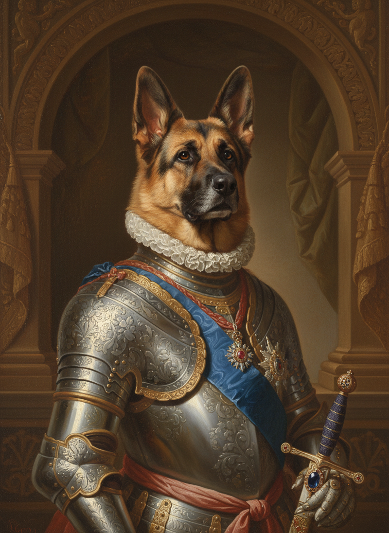 German Shepherd Royal Portraits: Dog Needs Knight’s Armor