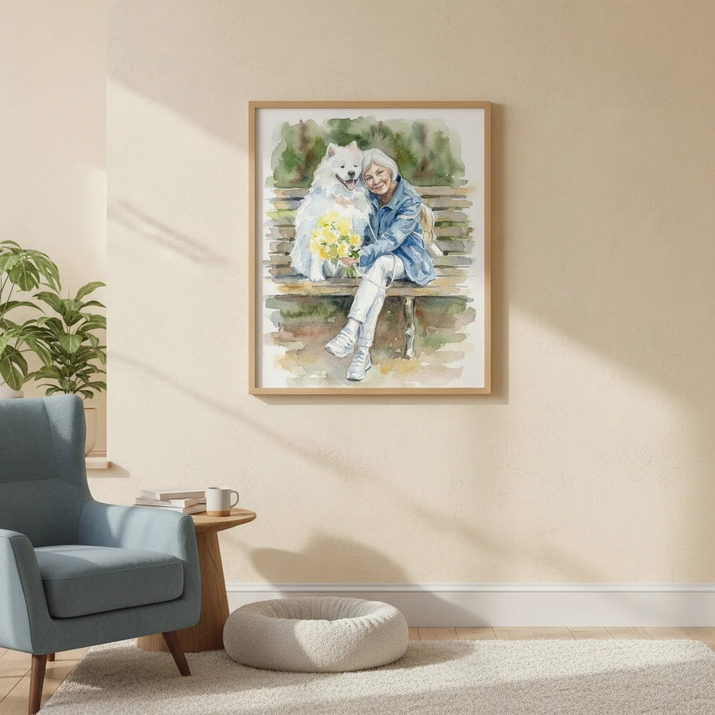 Artzuzu Custom Portrait For Pets & Their Person - The Watercolor Portrait