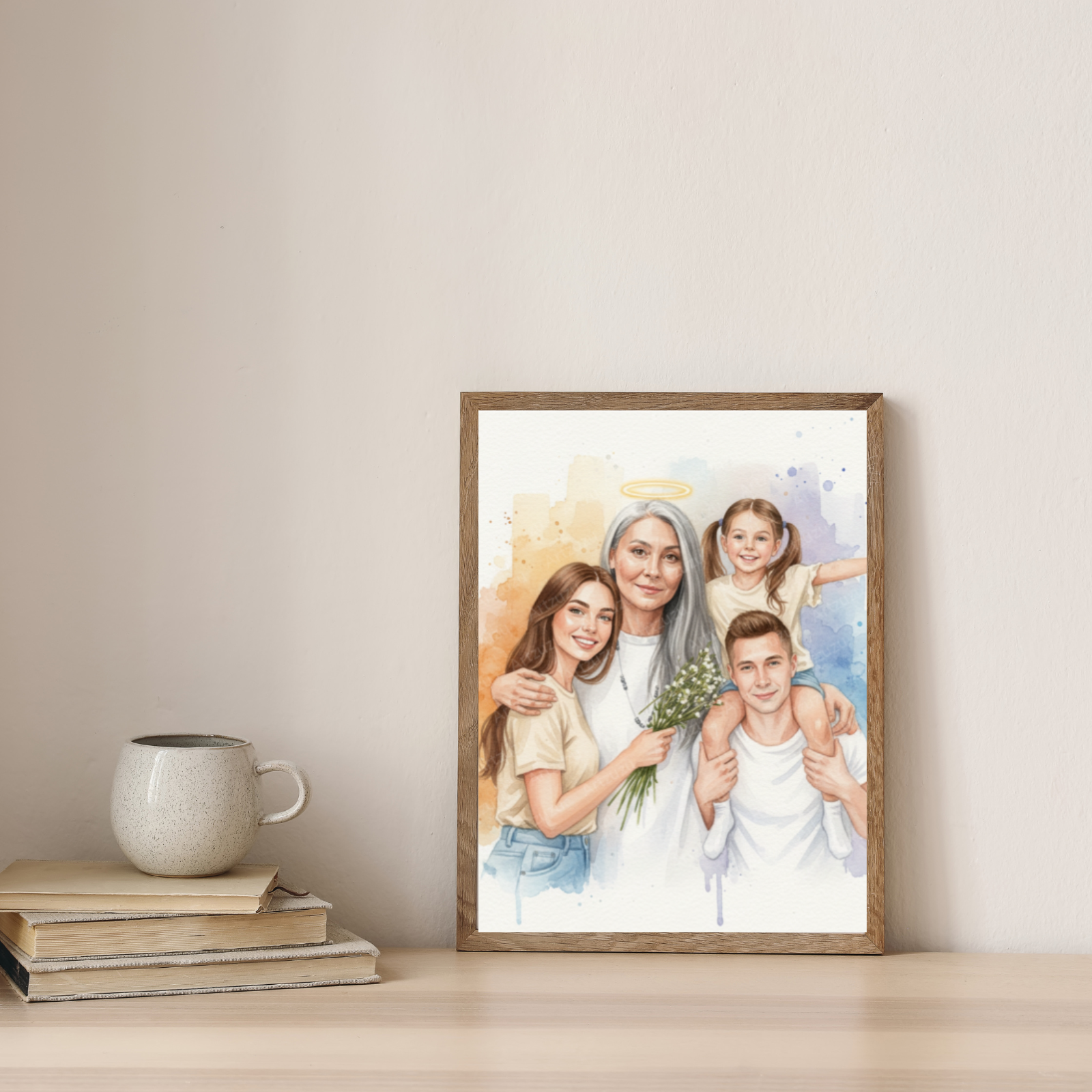 Artzuzu Custom Portrait For Family - Memorial Watercolor Portrait