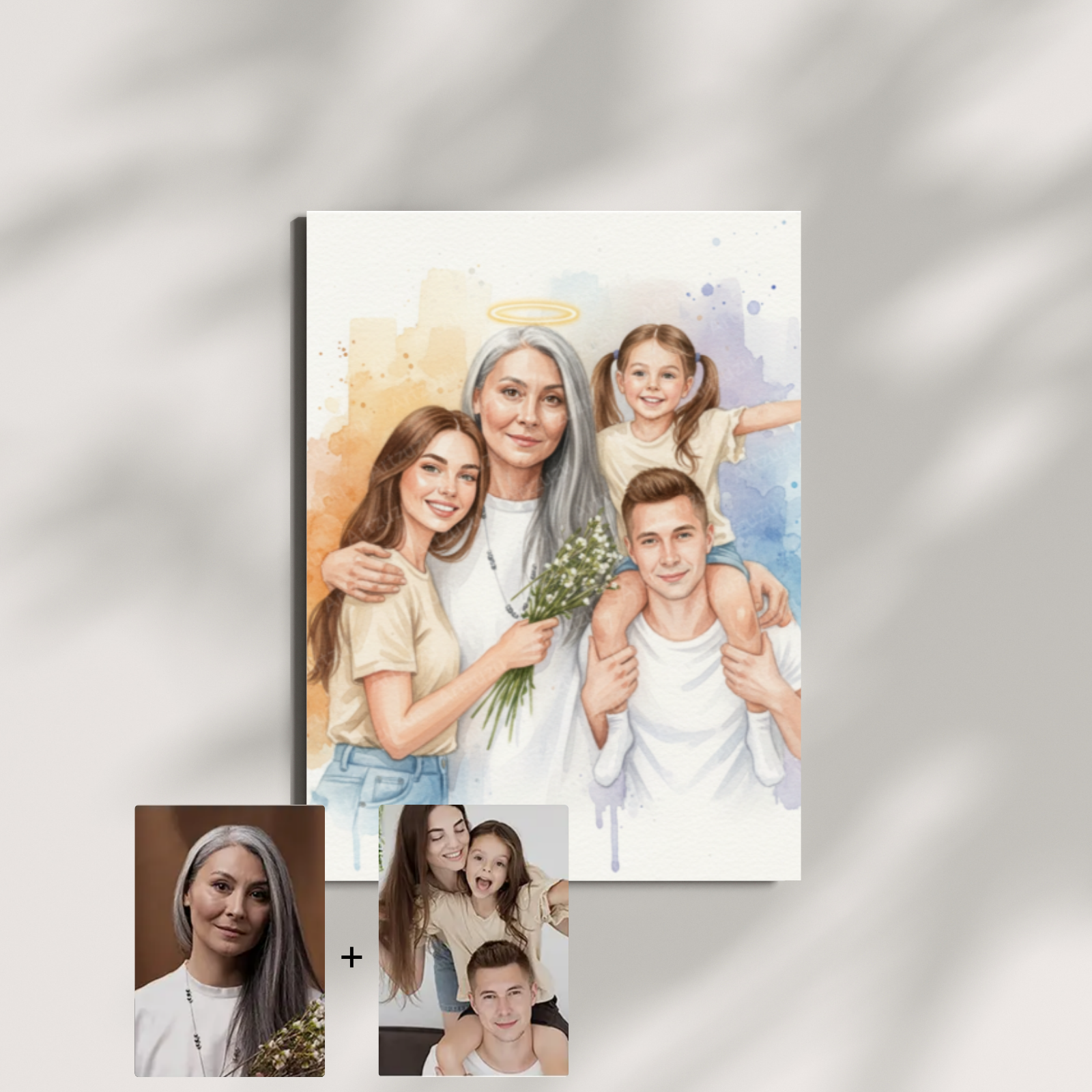 Artzuzu Custom Portrait For Family - Memorial Watercolor Portrait