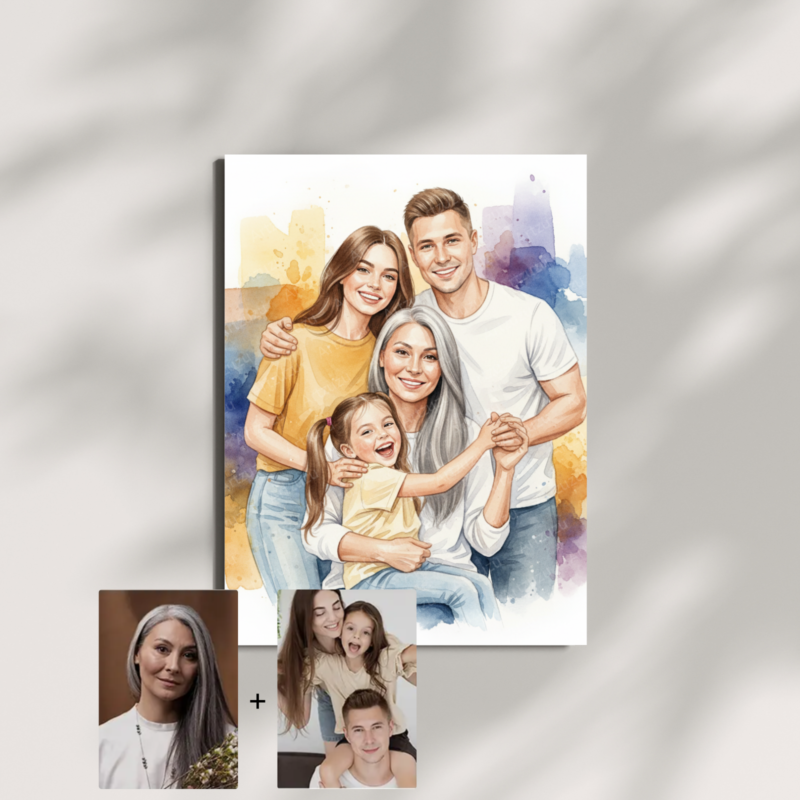 Artzuzu Custom Portrait For Family - Combine Photos Watercolor Portrait
