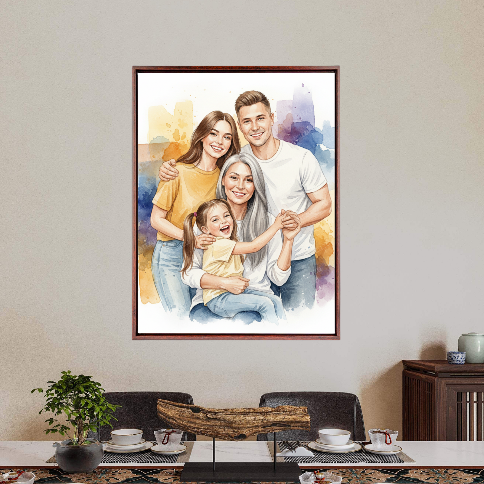 Artzuzu Custom Portrait For Family - Combine Photos Watercolor Portrait