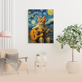 A custom AI-generated portrait of a cat playing a guitar.