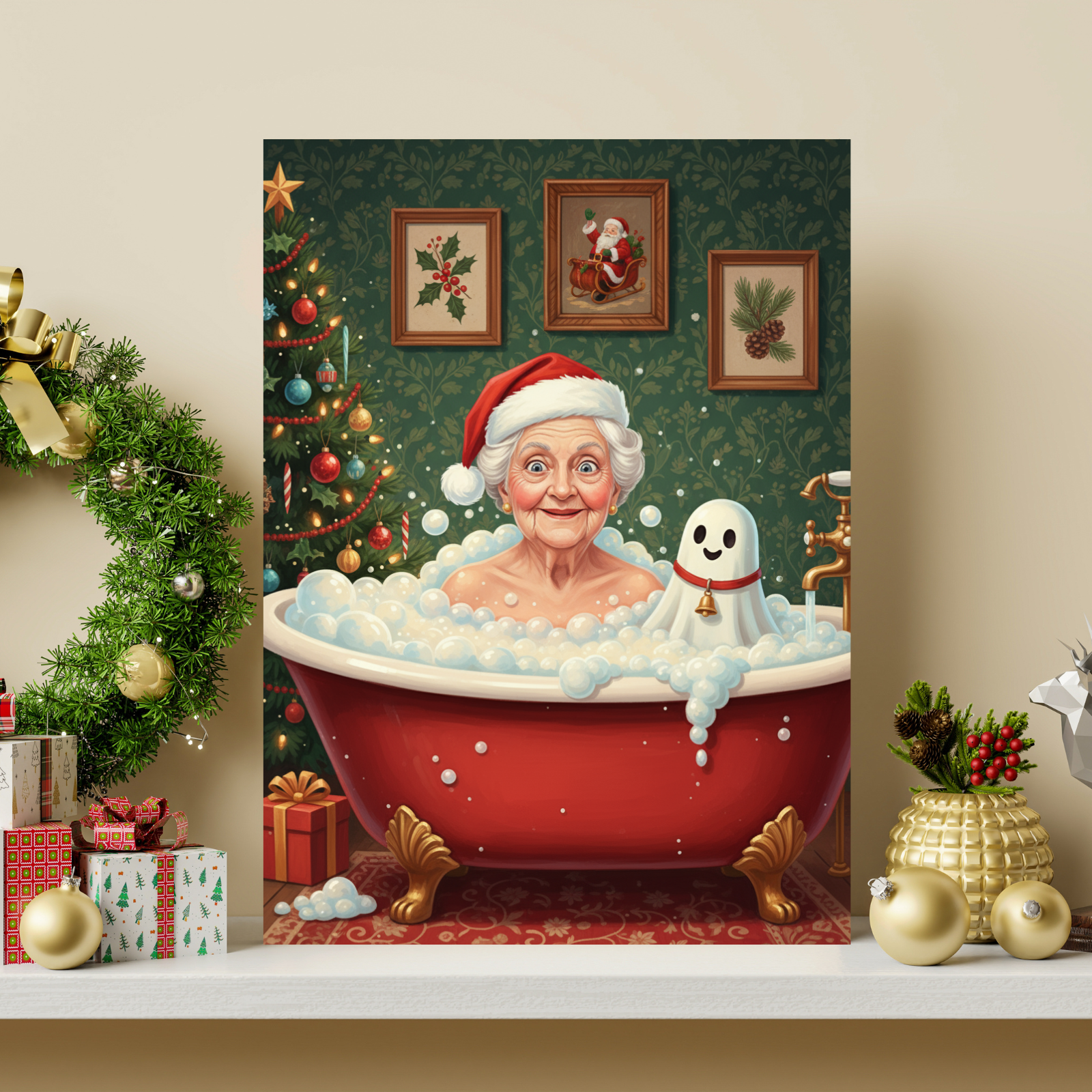 Artzuzu Custom Portrait For Adults - Christmas Bubblebath