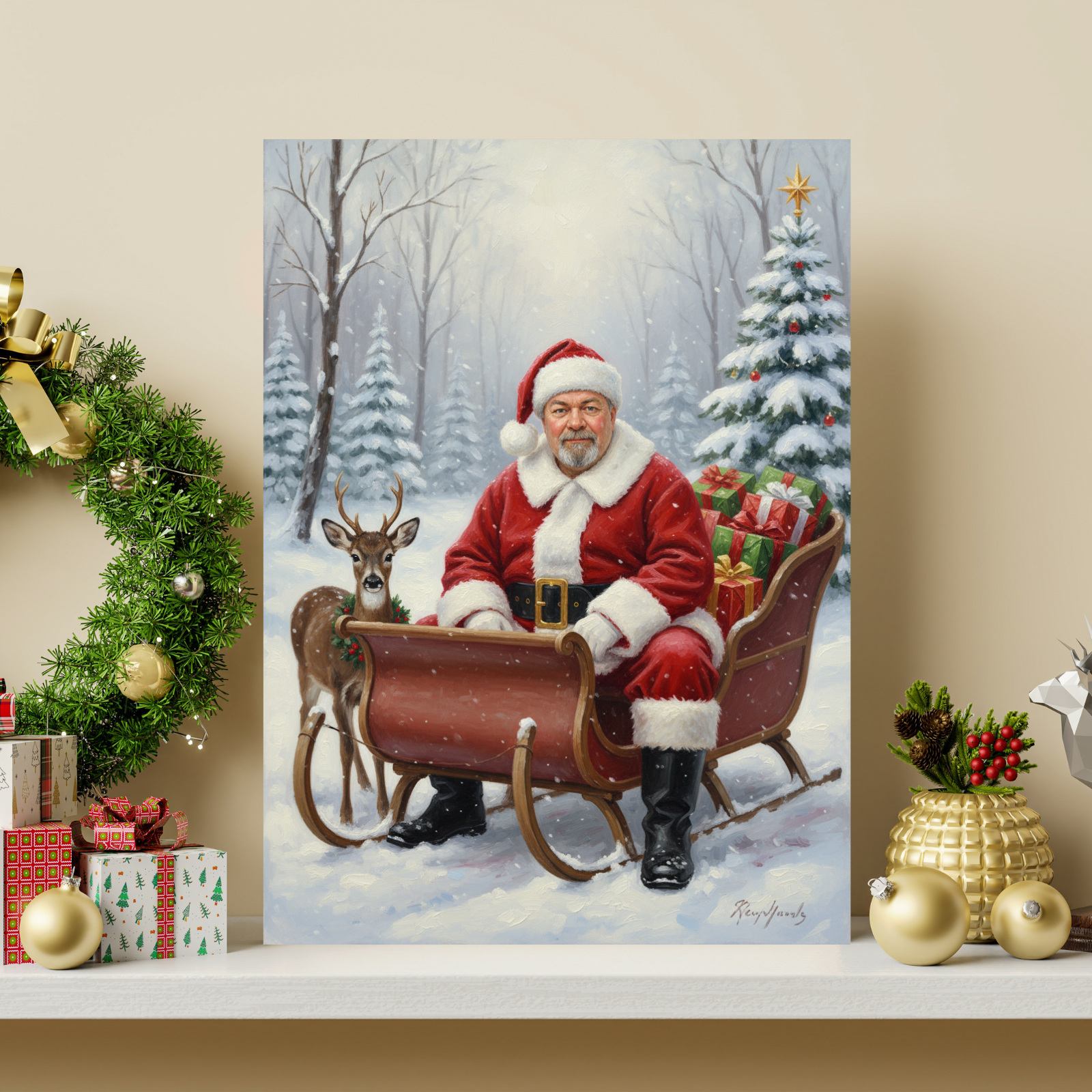 Artzuzu Custom Portrait For Adults - Sleighing Santa