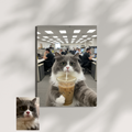 A custom AI-generated portrait of a cat holding a coffee cup.