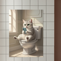 A custom AI-generated portrait of a cat sitting on a toilet, holding a cell phone.