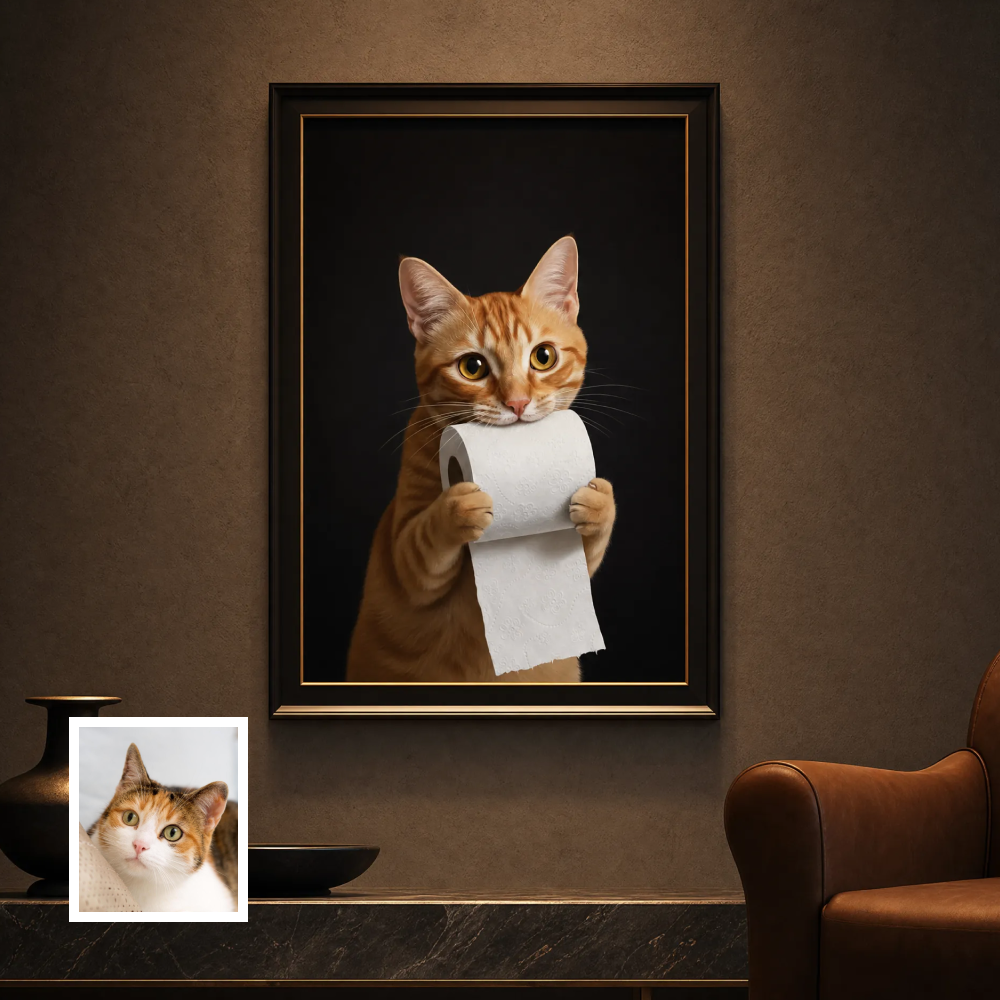 Artzuzu Custom Portrait For Pets - The Toilet Paper Guardian