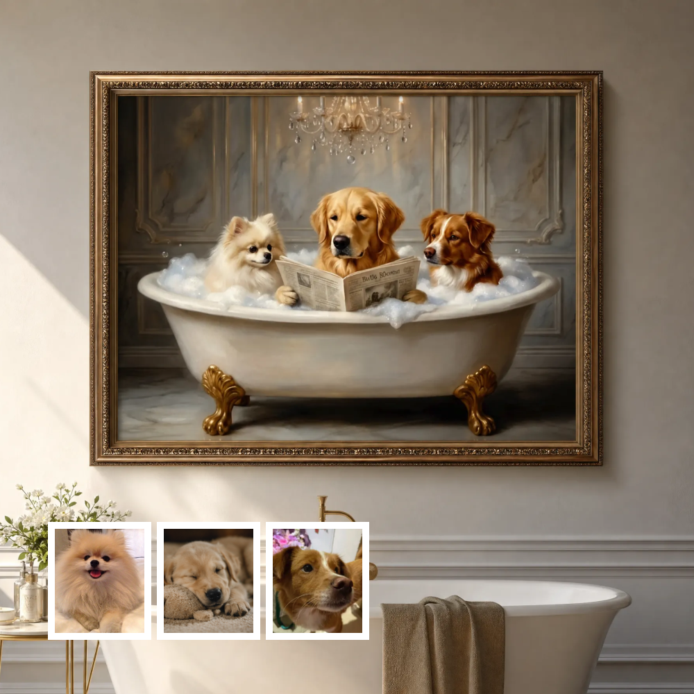 Artzuzu Custom Portrait For Multi Pets - Reading in the Throne Room