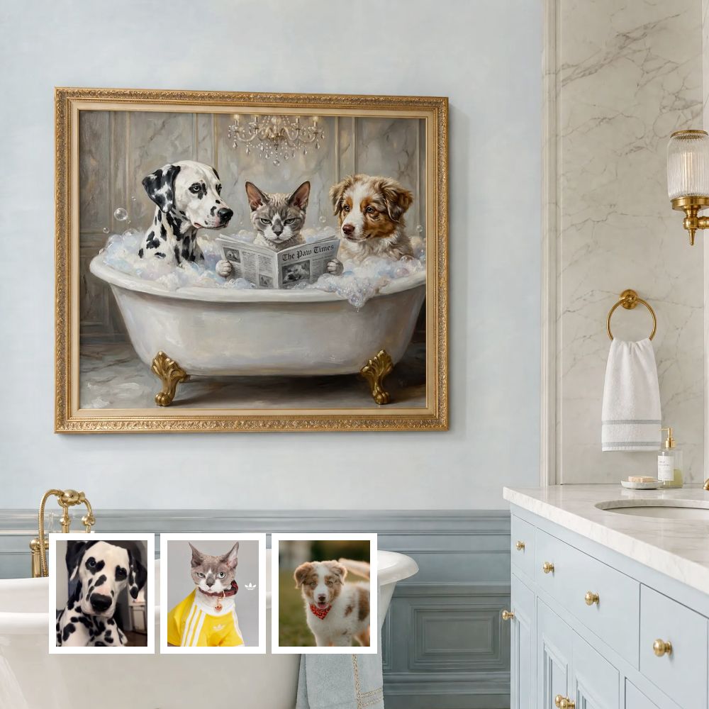 Artzuzu Custom Portrait For Multi Pets - Reading in the Throne Room