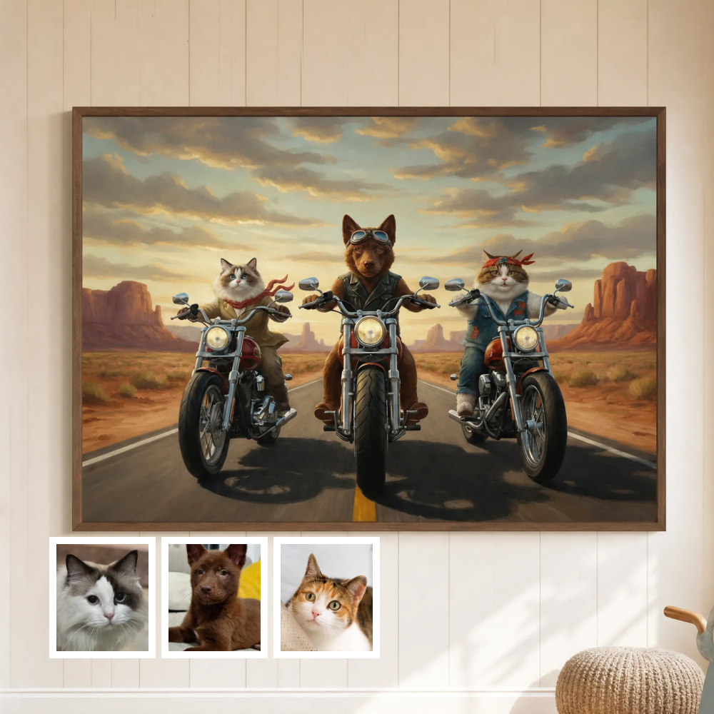 Artzuzu Custom Portrait For Multi Pets - The Motorcycle Riders