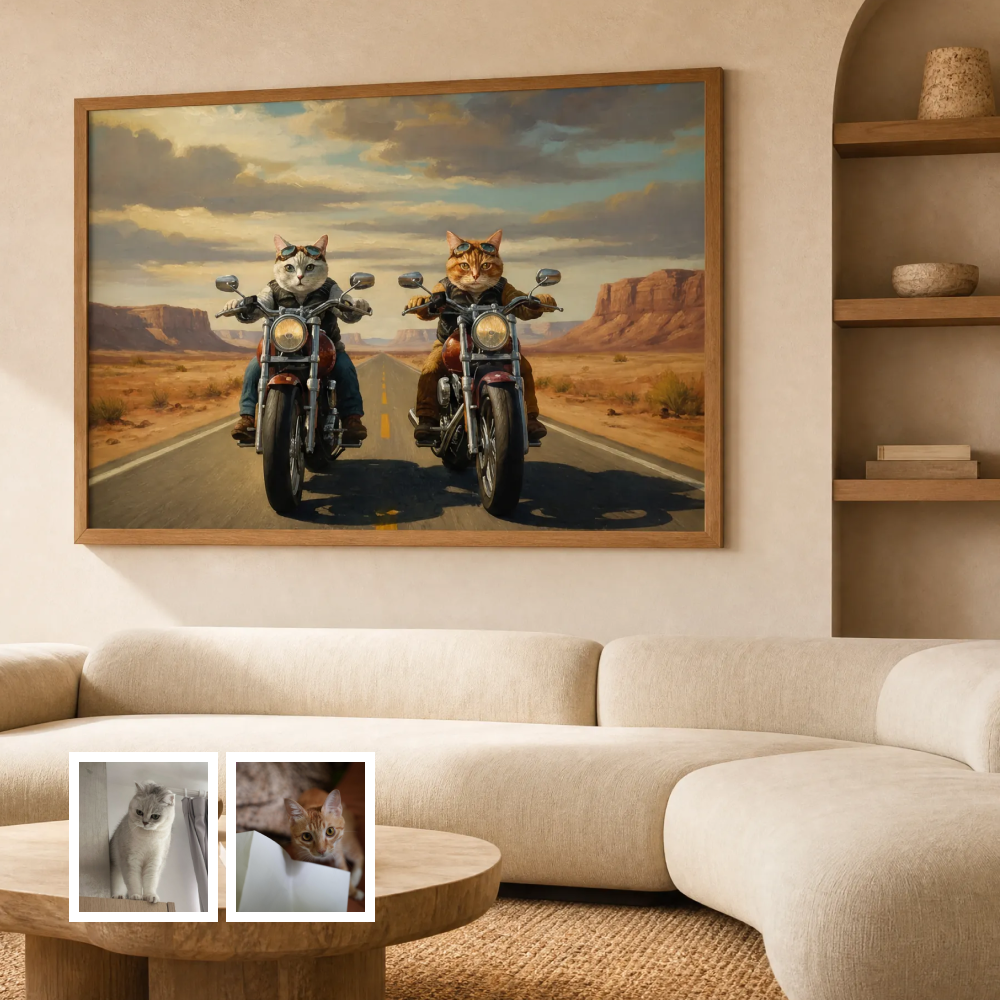 Artzuzu Custom Portrait For Multi Pets - The Motorcycle Riders
