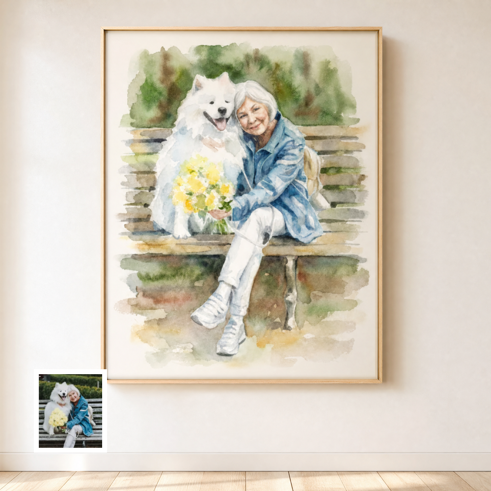 Artzuzu Custom Portrait For Pets & Their Person - The Watercolor Portrait
