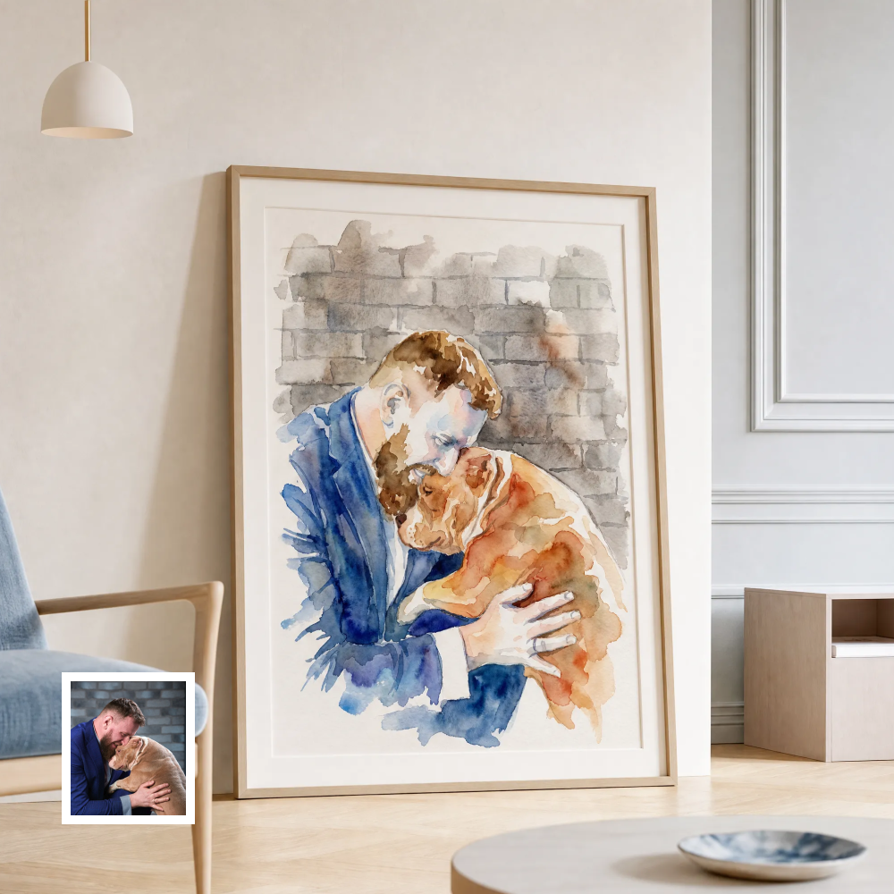 Artzuzu Custom Portrait For Pets & Their Person - The Watercolor Portrait