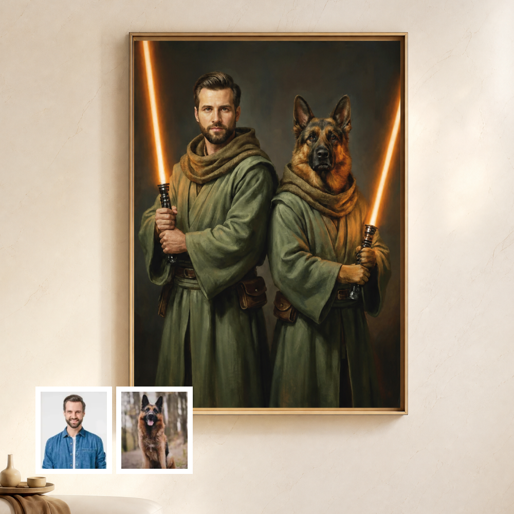 Artzuzu Custom Portrait For Pets & Their Person - Jedi: The Full Squad