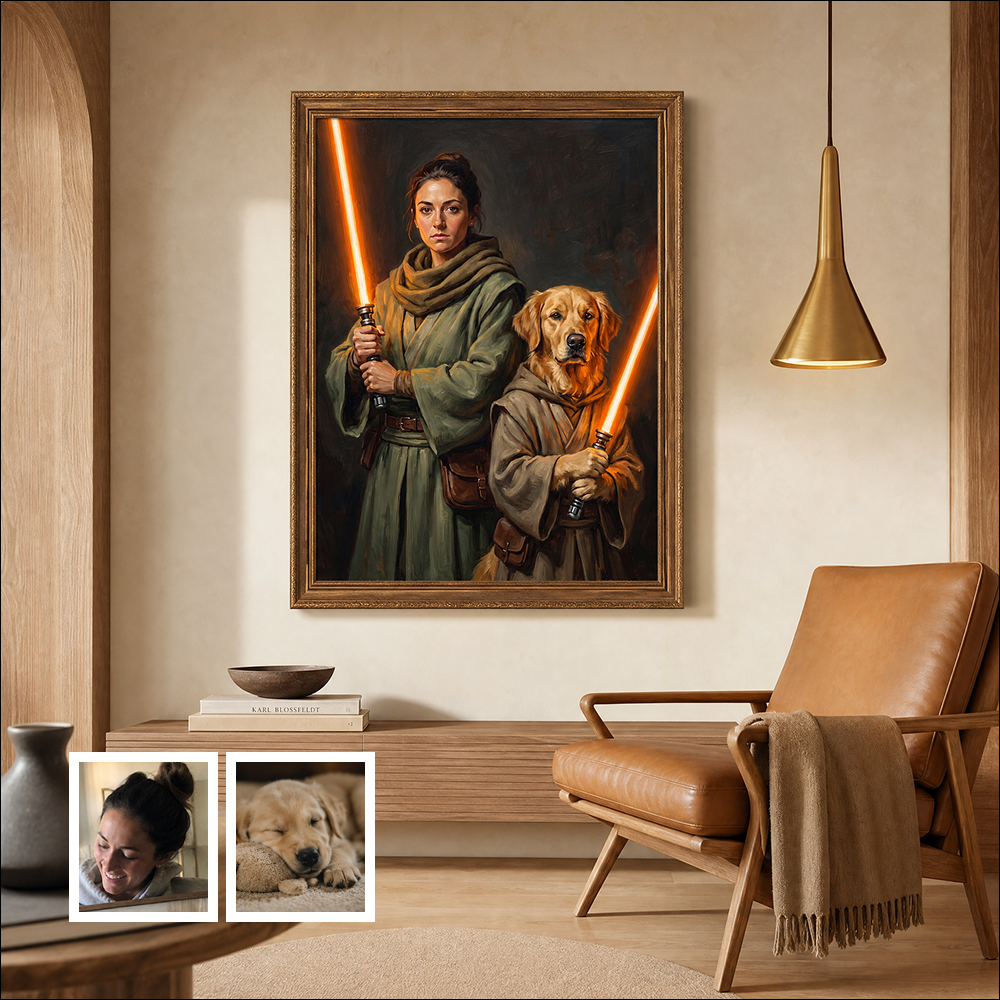 Artzuzu Custom Portrait For Pets & Their Person - Jedi: The Full Squad