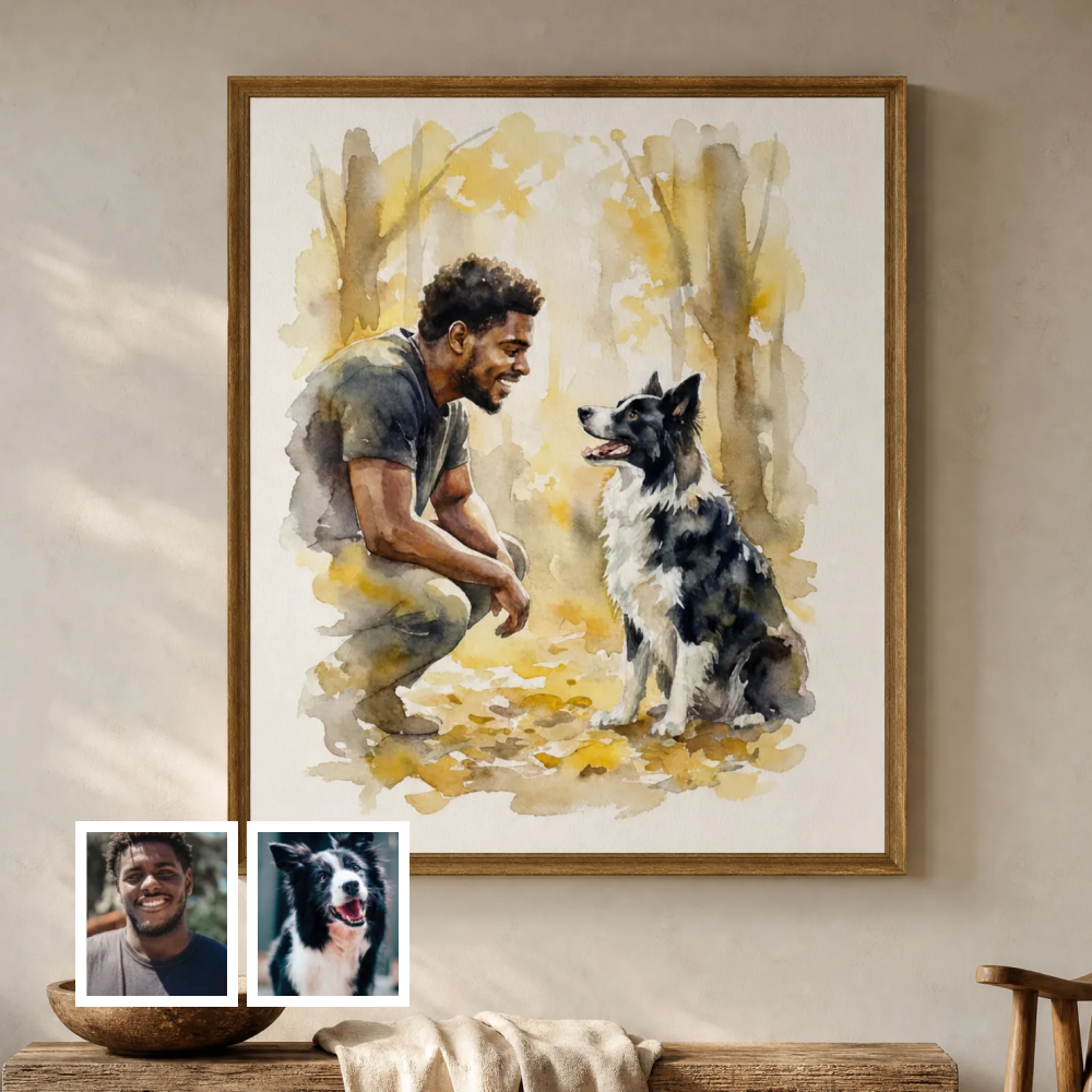 Artzuzu Custom Portrait For Pets & Their Person - Quiet Connection