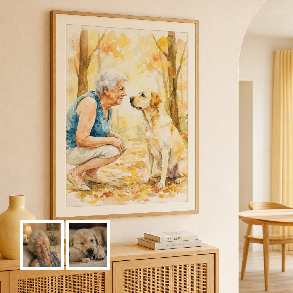 Artzuzu Custom Portrait For Pets & Their Person - Quiet Connection
