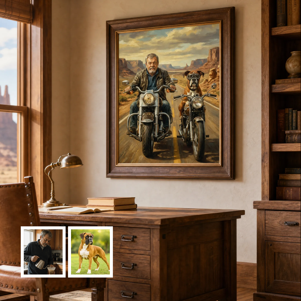 Artzuzu Custom Portrait For Pets & Their Person - The Motorcycle Riders