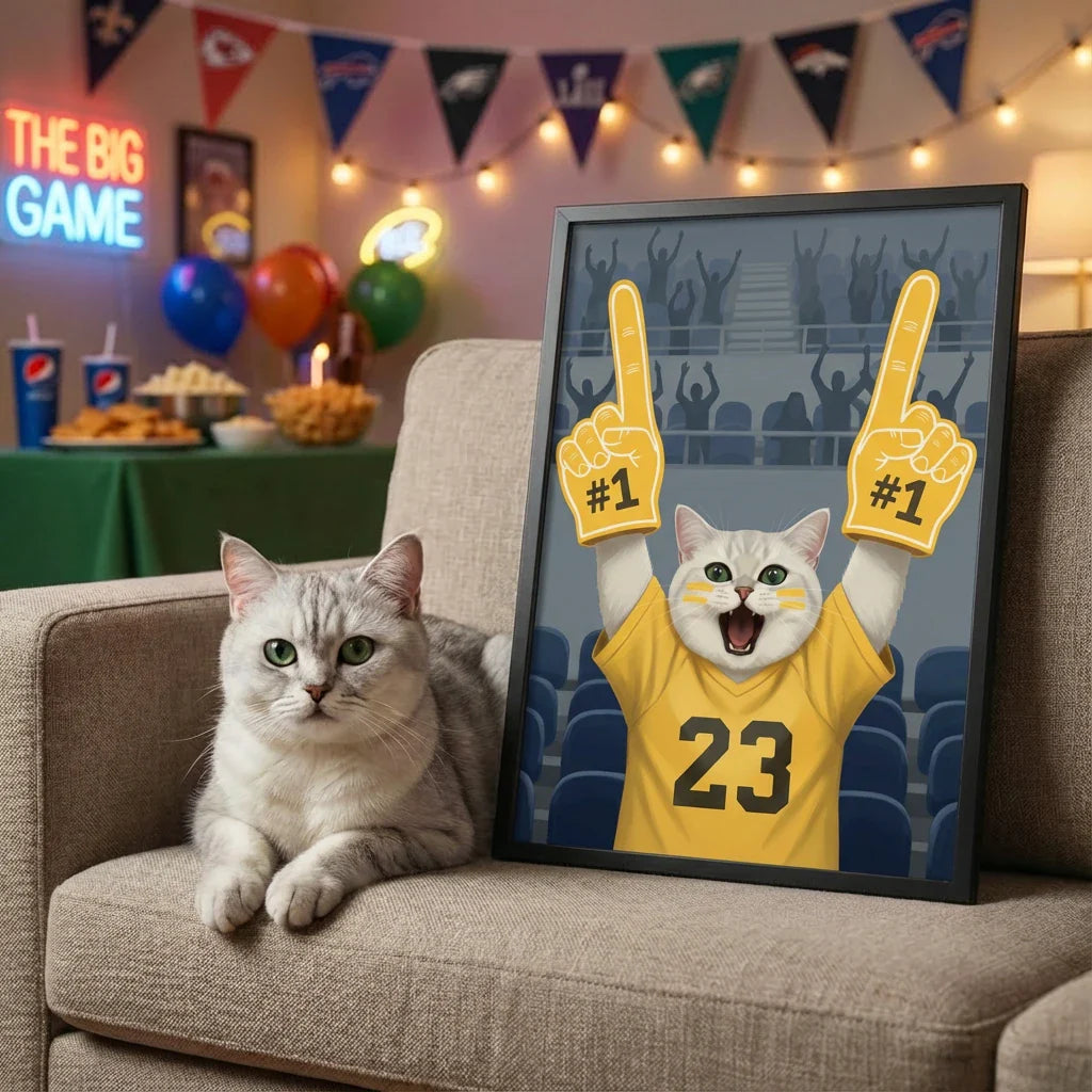 Artzuzu Custom Portrait For Pets - Fan Moment-Foam Finger Frenzy