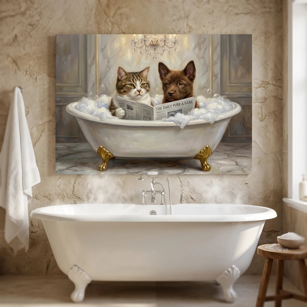 Artzuzu Custom Portrait For Multi Pets - Reading in the Throne Room